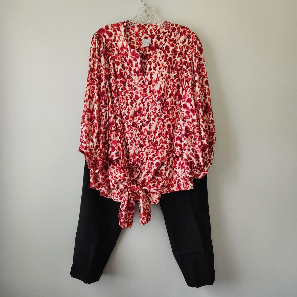 Chico's Shirt 3 Pants 2.5 2 Piece Set Red White Black Elevated Basics Workwear